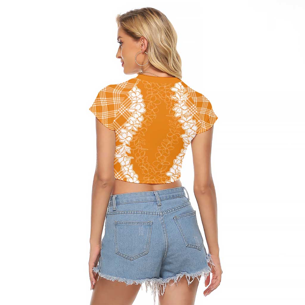 Hawaii Aloha Plumeria Lei Orange Palaka Raglan Cropped T Shirt LT7 - Polynesian Pride