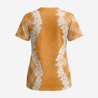 Hawaii Aloha Plumeria Lei Orange Palaka Scrub Top LT7 - Polynesian Pride