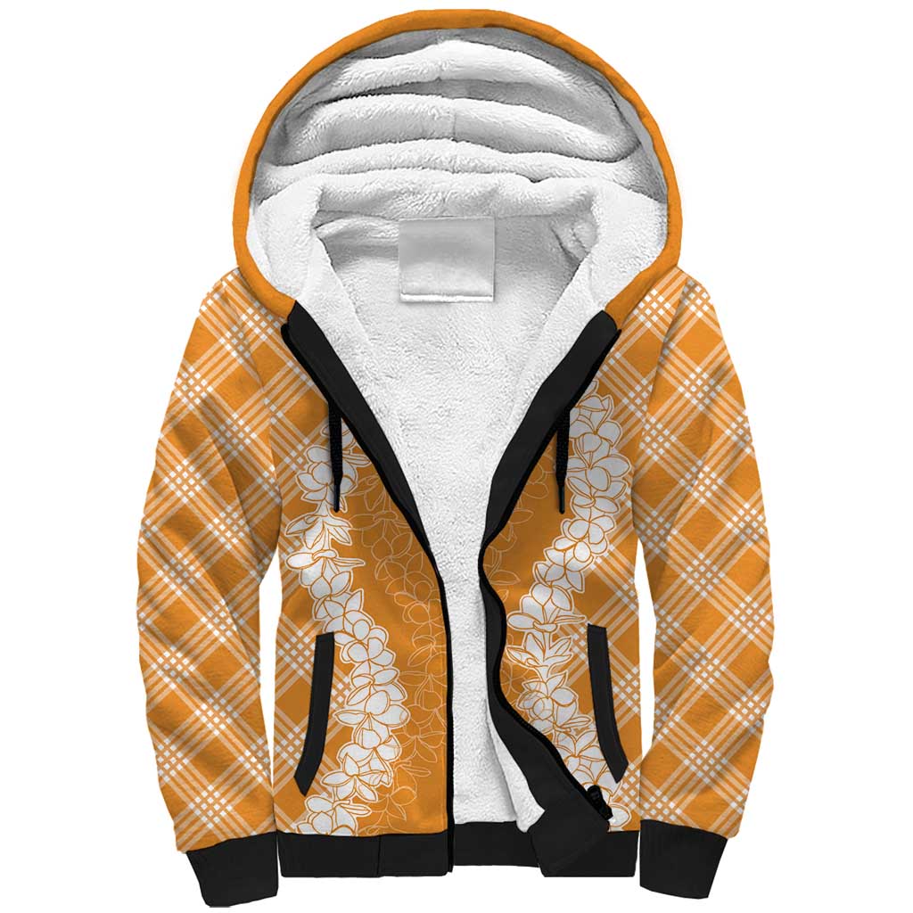 Hawaii Aloha Plumeria Lei Orange Palaka Sherpa Hoodie LT7 Unisex Orange - Polynesian Pride