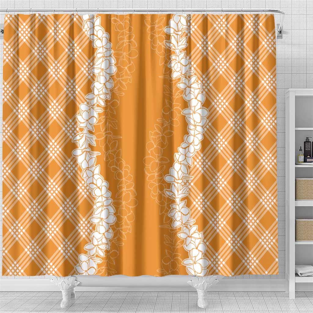 Hawaii Aloha Plumeria Lei Orange Palaka Shower Curtain LT7 - Polynesian Pride