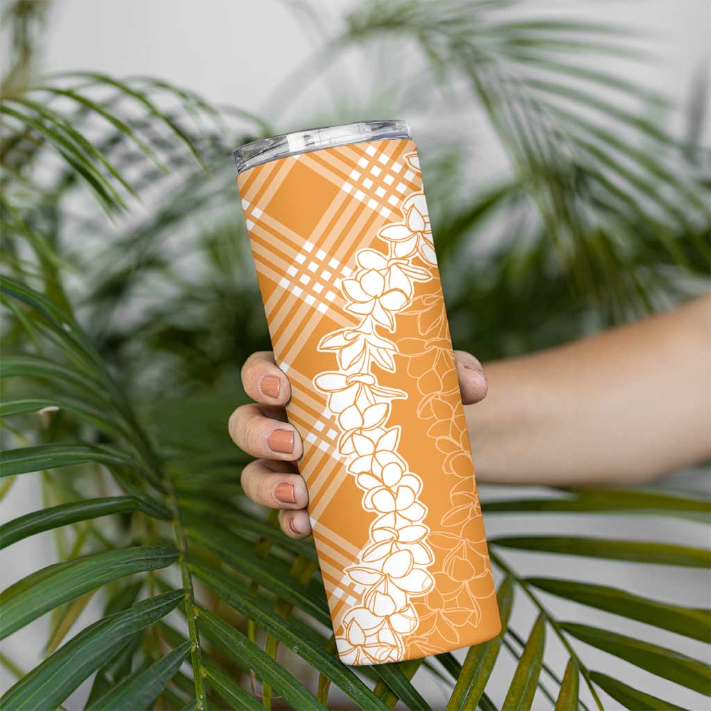 Hawaii Aloha Plumeria Lei Orange Palaka Skinny Tumbler LT7 - Polynesian Pride