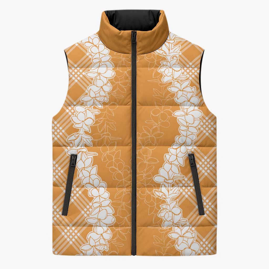 Hawaii Aloha Plumeria Lei Orange Palaka Sleeveless Puffer Jacket LT7 Unisex Orange - Polynesian Pride