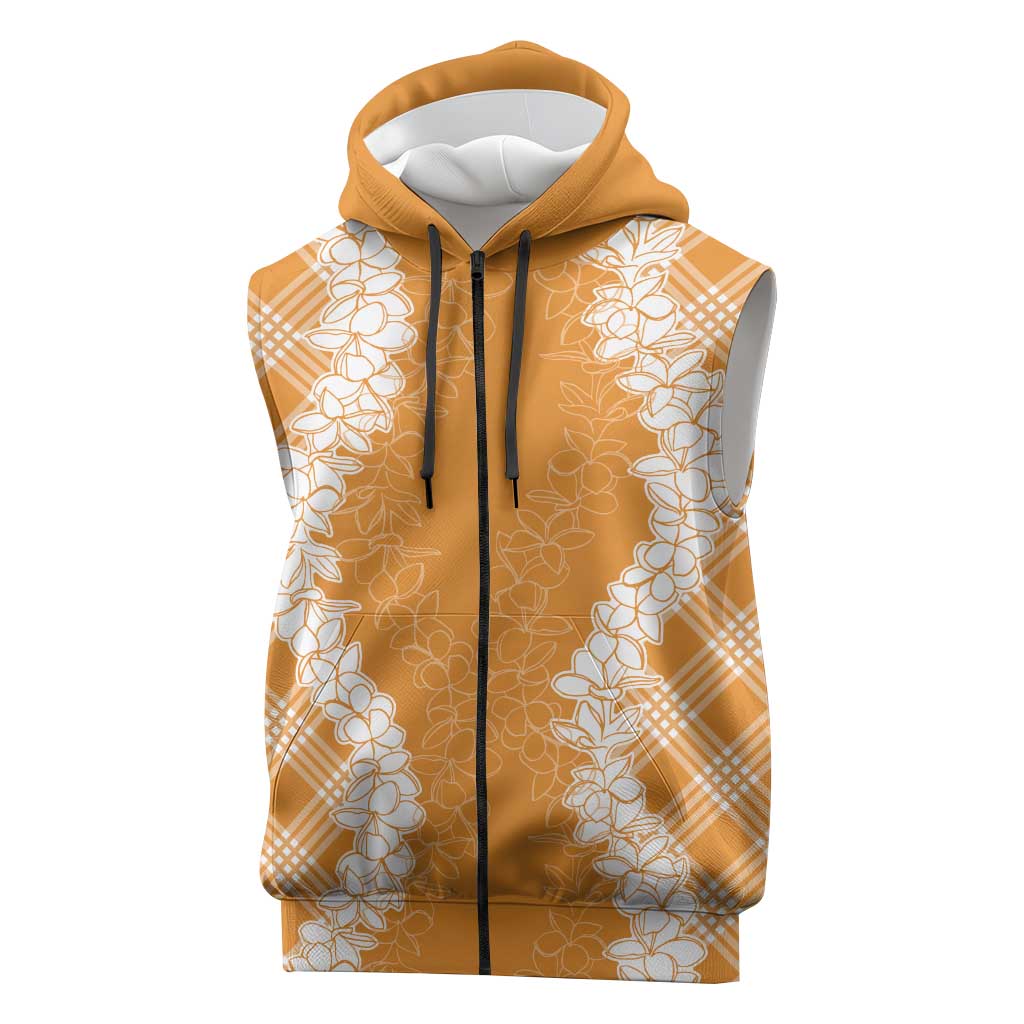 Hawaii Aloha Plumeria Lei Orange Palaka Sleeveless Zip Hoodie LT7 Orange - Polynesian Pride