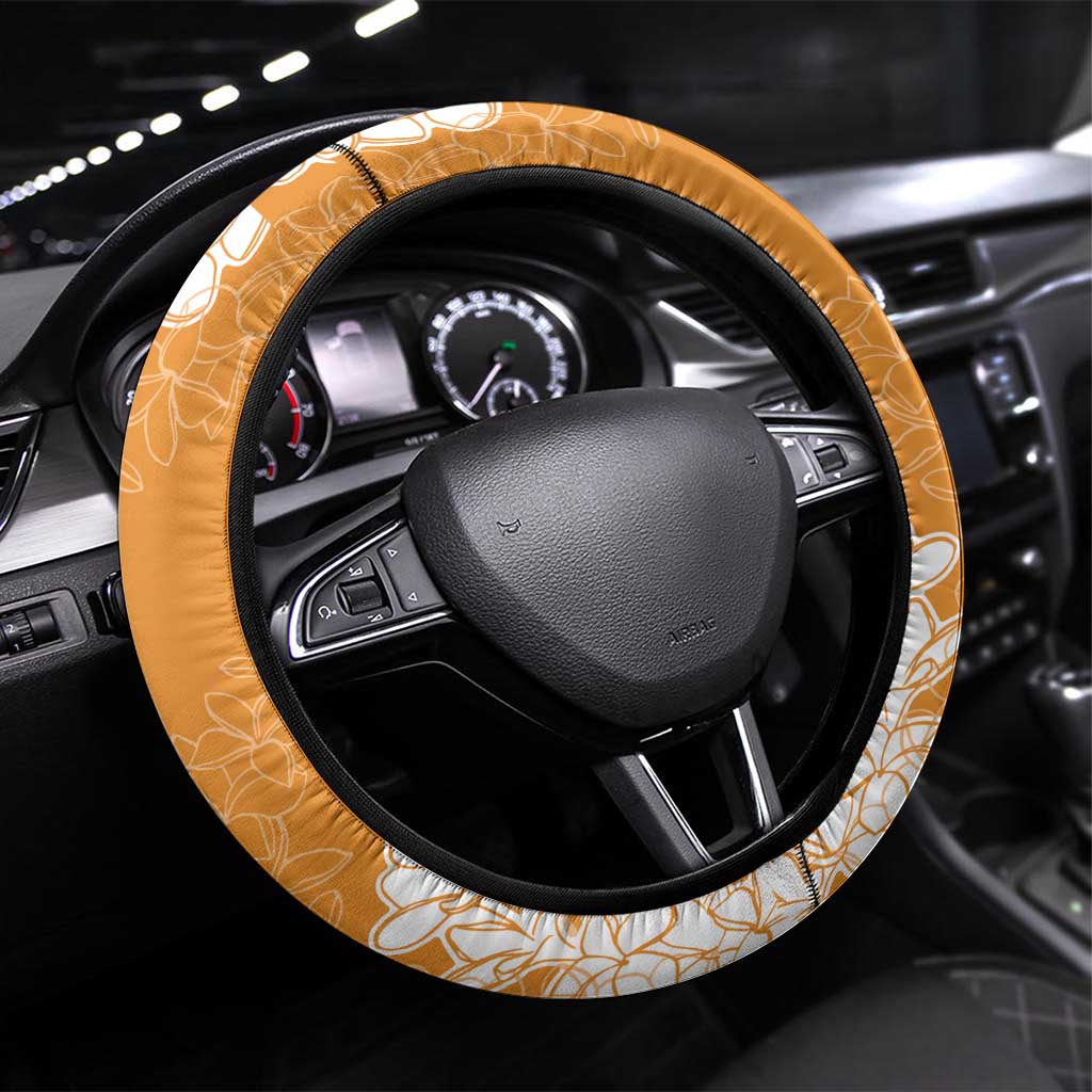 Hawaii Aloha Plumeria Lei Orange Palaka Steering Wheel Cover LT7 Universal Fit Orange - Polynesian Pride