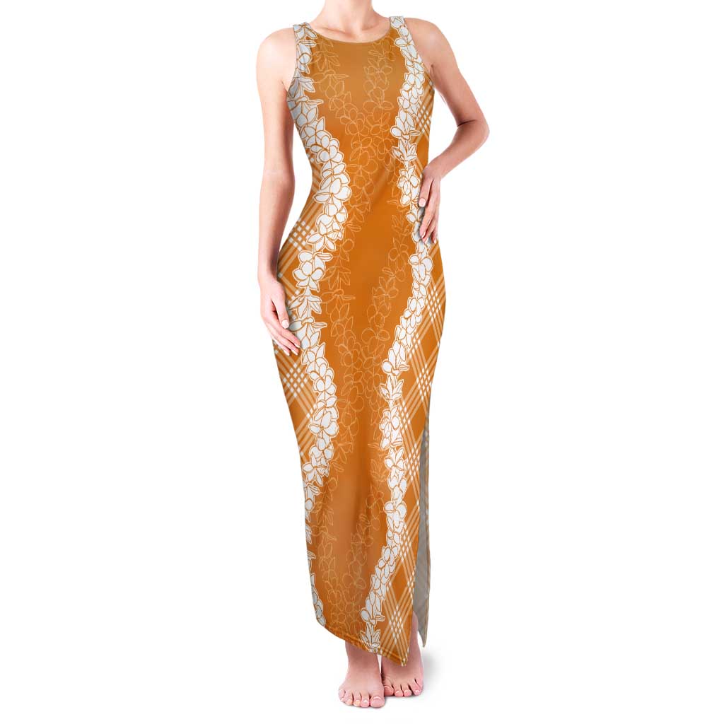 Hawaii Aloha Plumeria Lei Orange Palaka Tank Maxi Dress LT7 Women Orange - Polynesian Pride