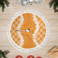 Hawaii Aloha Plumeria Lei Orange Palaka Tree Skirt LT7 Fringed Orange - Polynesian Pride