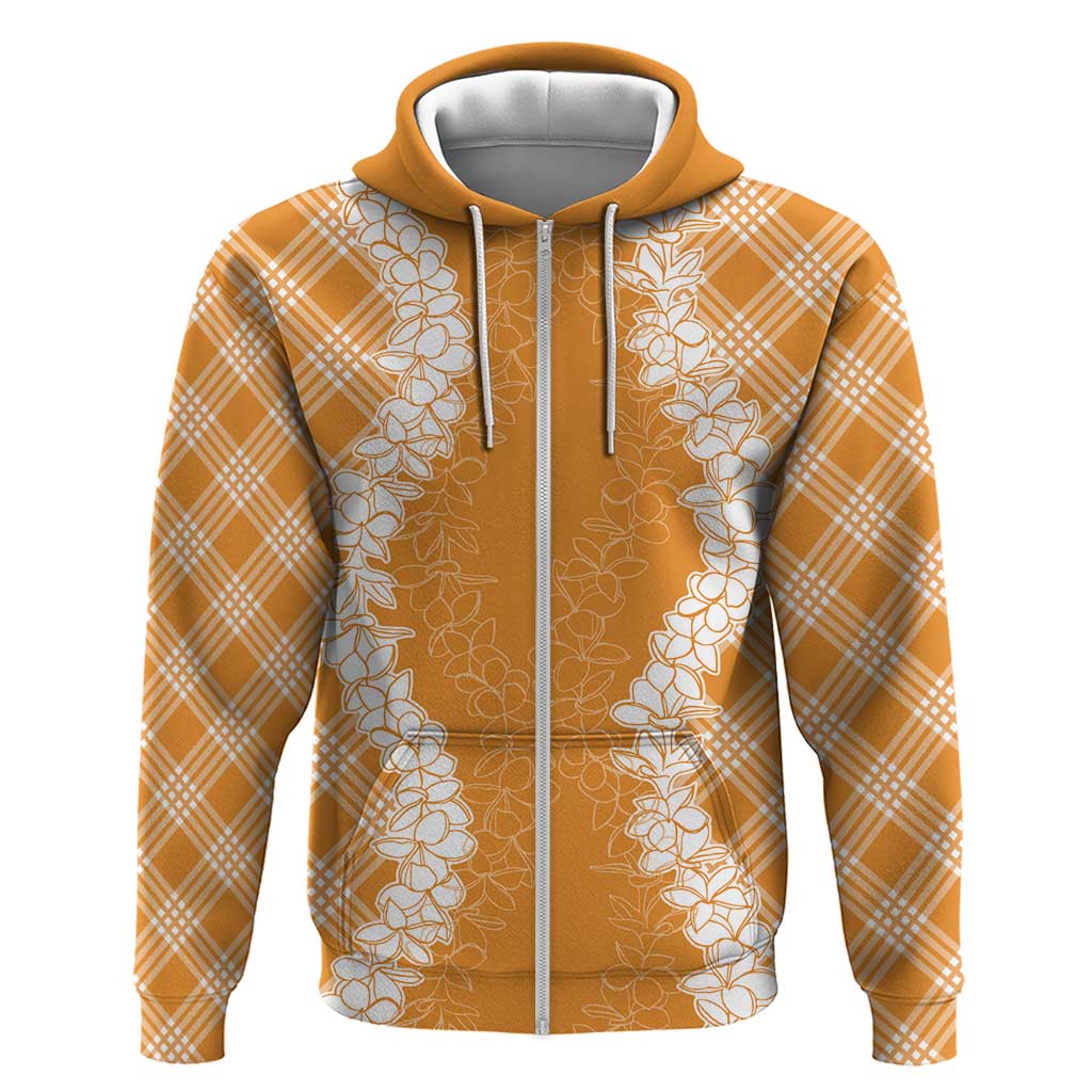 Hawaii Aloha Plumeria Lei Orange Palaka Zip Hoodie LT7 Zip Hoodie Orange - Polynesian Pride