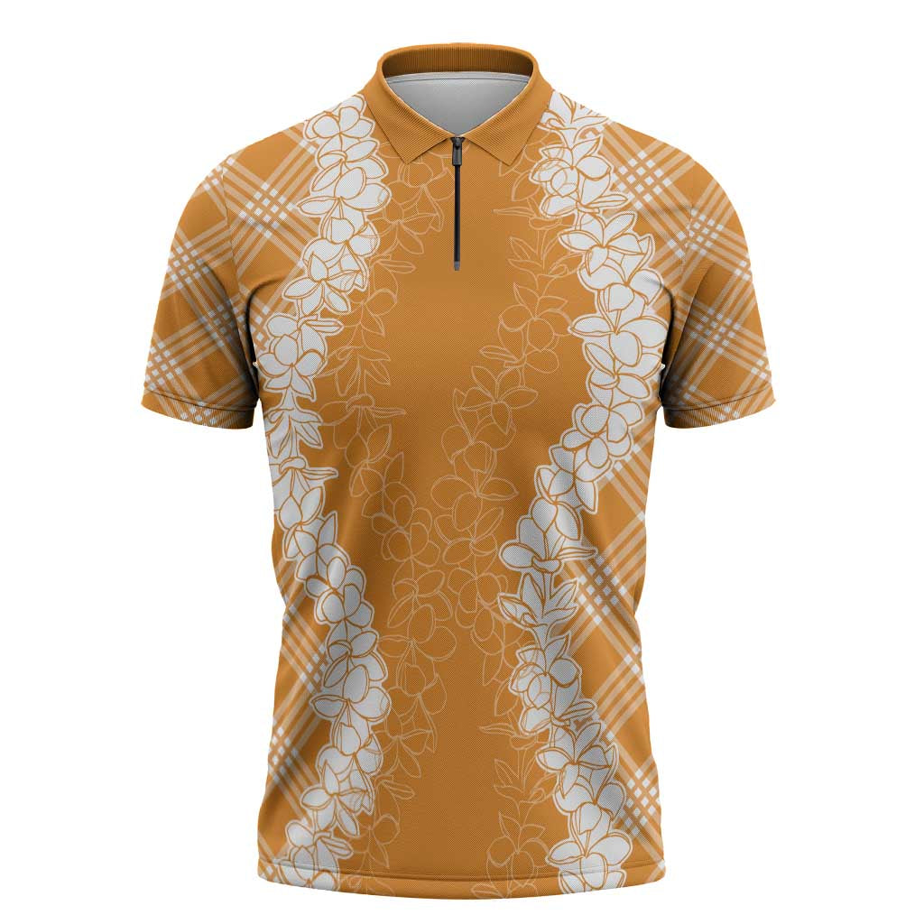 Hawaii Aloha Plumeria Lei Orange Palaka Zipper Polo Shirt LT7 Orange - Polynesian Pride