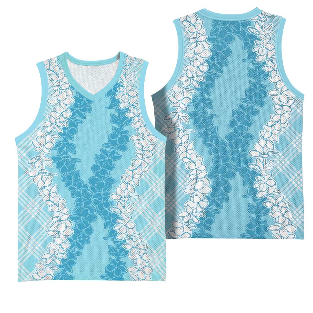 Hawaii Aloha Plumeria Lei Turquoise Palaka Basketball Jersey LT7 - Polynesian Pride