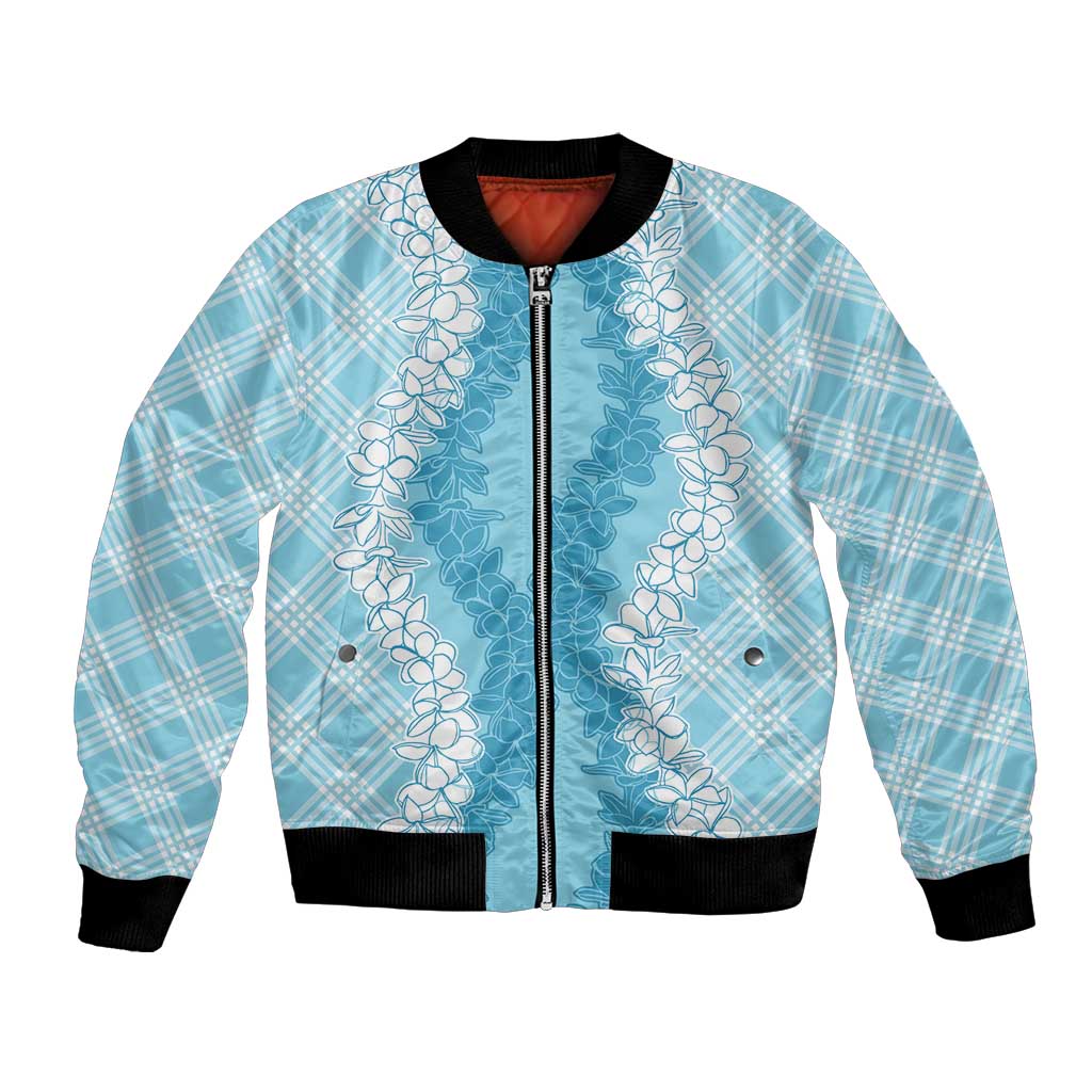 Hawaii Aloha Plumeria Lei Turquoise Palaka Bomber Jacket LT7 Unisex Turquoise - Polynesian Pride