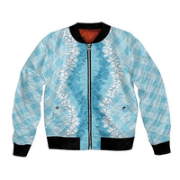 Hawaii Aloha Plumeria Lei Turquoise Palaka Bomber Jacket LT7 Unisex Turquoise - Polynesian Pride