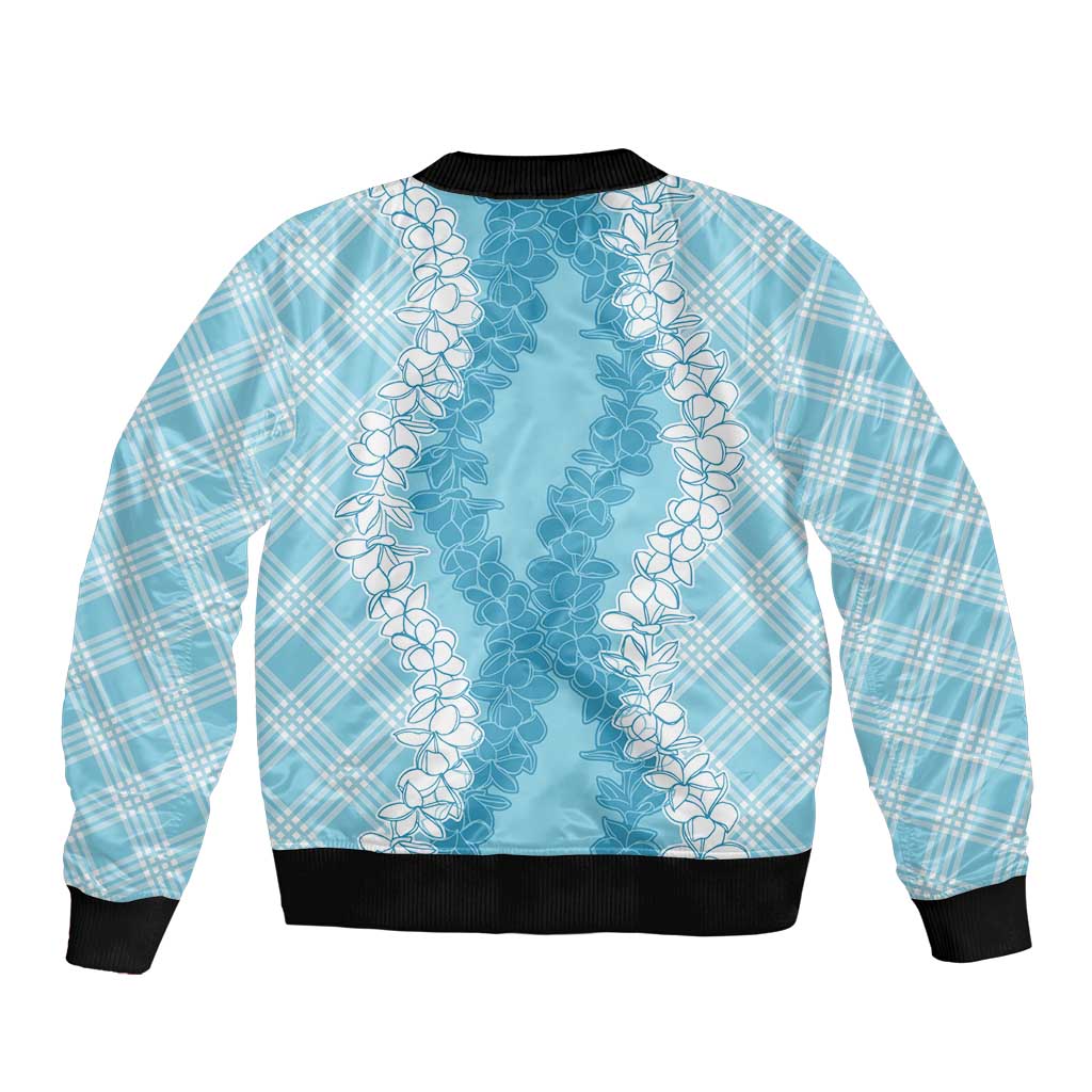 Hawaii Aloha Plumeria Lei Turquoise Palaka Bomber Jacket LT7 - Polynesian Pride