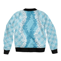 Hawaii Aloha Plumeria Lei Turquoise Palaka Bomber Jacket LT7 - Polynesian Pride