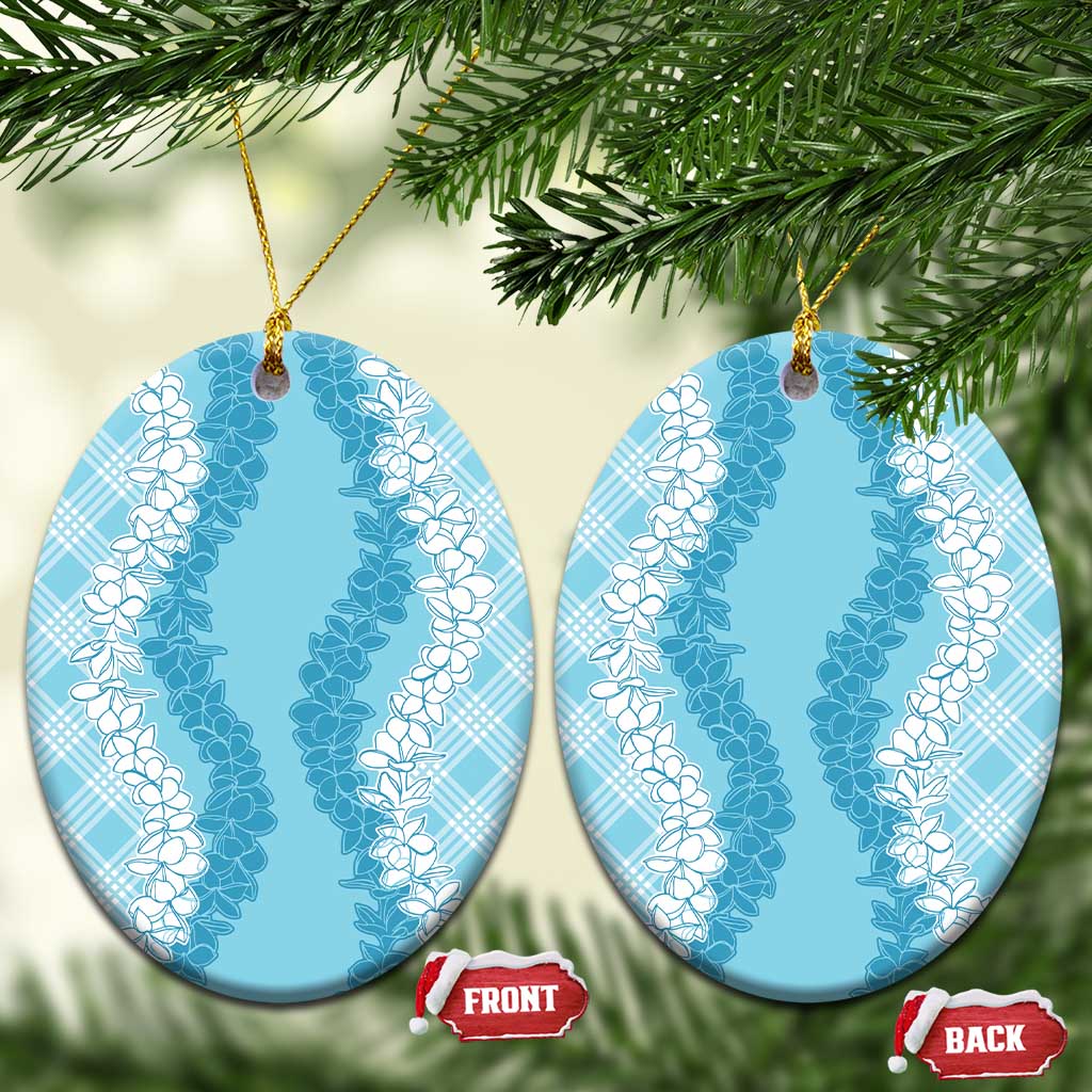 Hawaii Aloha Plumeria Lei Turquoise Palaka Ceramic Ornament LT7 Oval Turquoise - Polynesian Pride