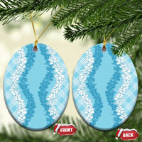 Hawaii Aloha Plumeria Lei Turquoise Palaka Ceramic Ornament LT7 Oval Turquoise - Polynesian Pride