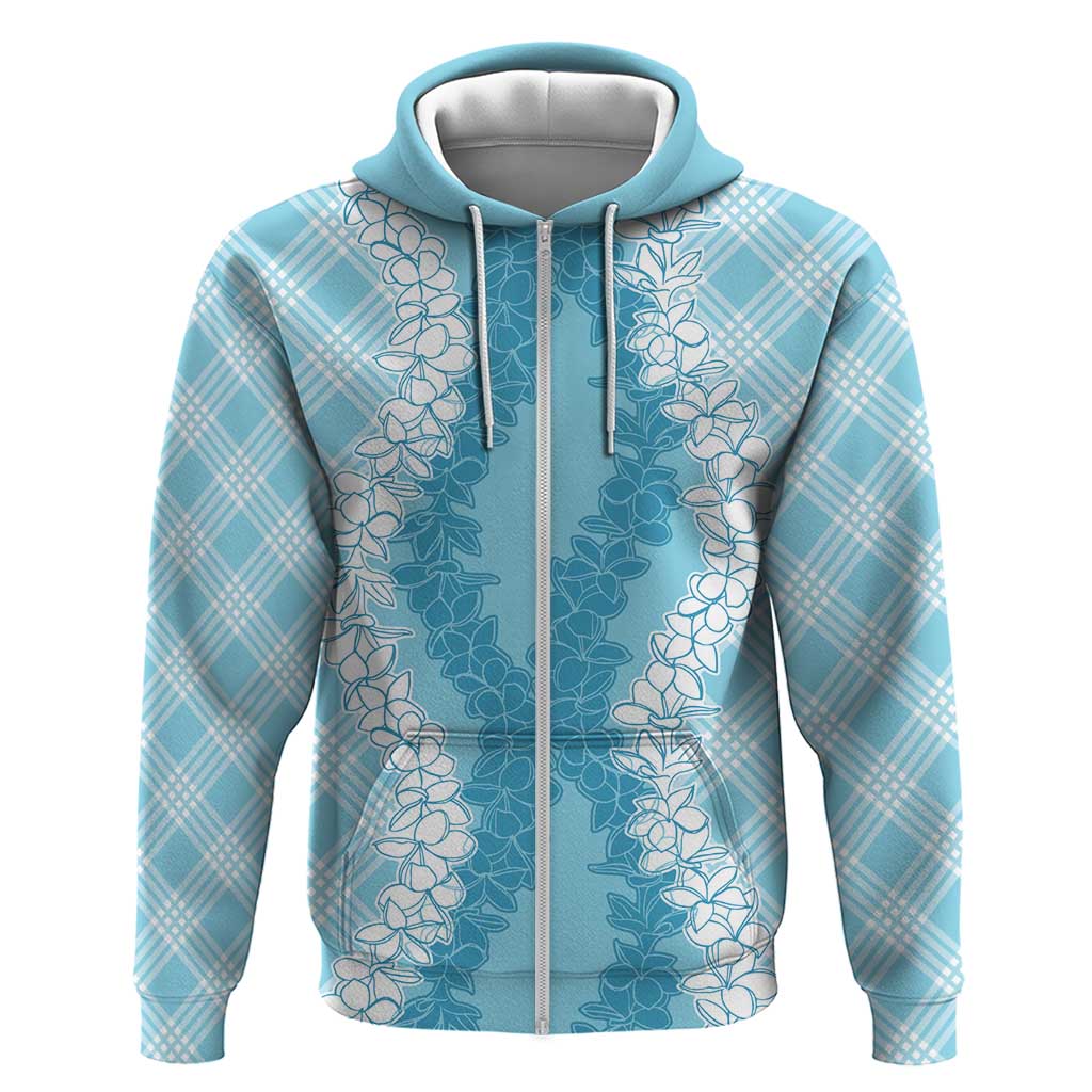 Hawaii Aloha Plumeria Lei Turquoise Palaka Hoodie LT7 Zip Hoodie Turquoise - Polynesian Pride