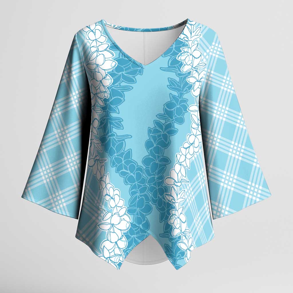 Hawaii Aloha Plumeria Lei Turquoise Palaka Kimono Sleeve Blouse LT7 Female Turquoise - Polynesian Pride