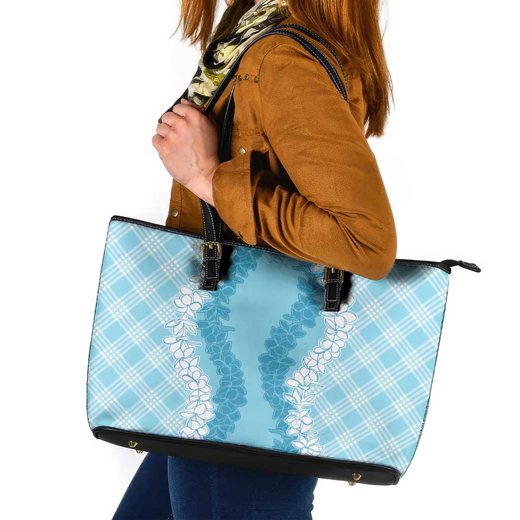 Hawaii Aloha Plumeria Lei Turquoise Palaka Leather Tote Bag LT7 Turquoise - Polynesian Pride