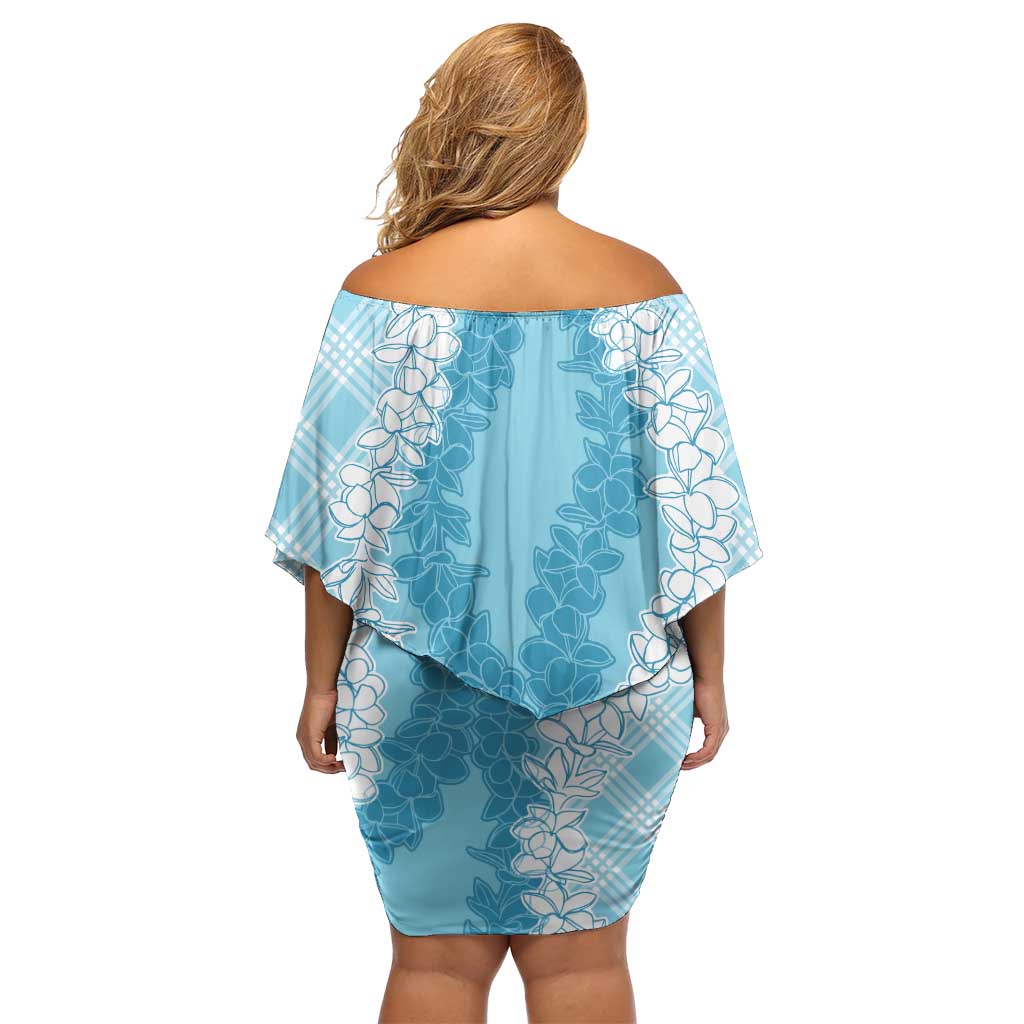 Hawaii Aloha Plumeria Lei Turquoise Palaka Off Shoulder Short Dress LT7 - Polynesian Pride