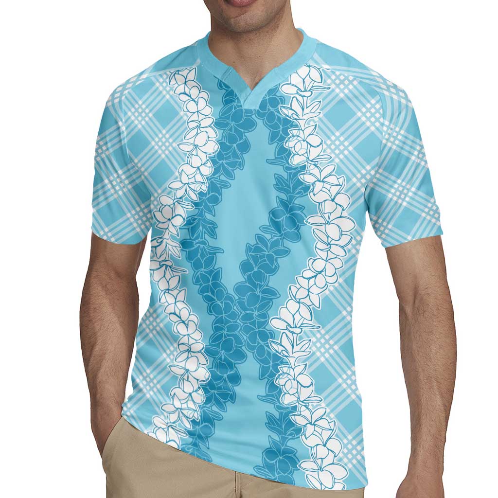 Hawaii Aloha Plumeria Lei Turquoise Palaka Rugby Jersey LT7 - Polynesian Pride