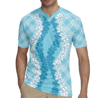 Hawaii Aloha Plumeria Lei Turquoise Palaka Rugby Jersey LT7 - Polynesian Pride