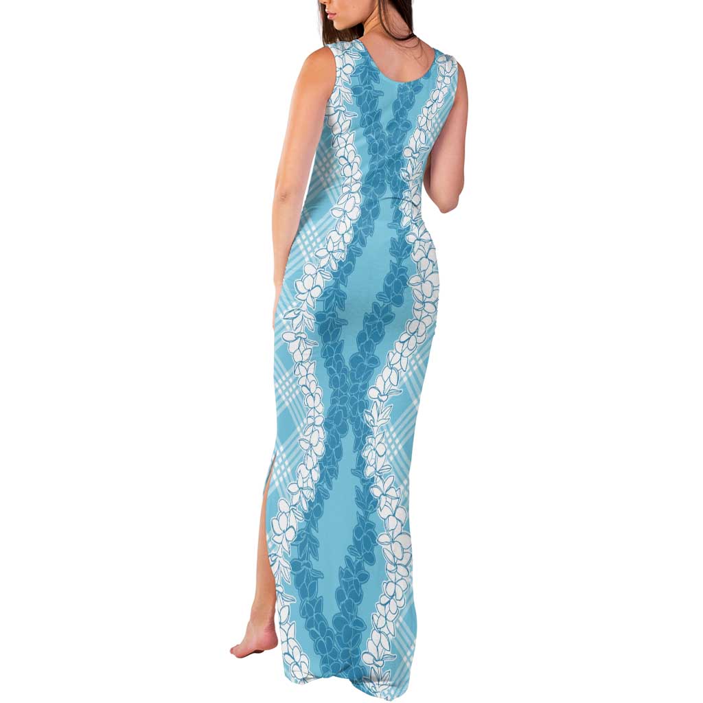 Hawaii Aloha Plumeria Lei Turquoise Palaka Tank Maxi Dress LT7 - Polynesian Pride