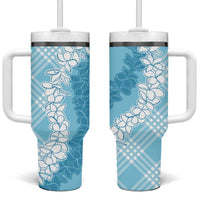 Hawaii Aloha Plumeria Lei Turquoise Palaka Tumbler With Handle LT7 One Size: 40 oz Turquoise - Polynesian Pride