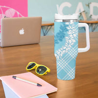 Hawaii Aloha Plumeria Lei Turquoise Palaka Tumbler With Handle LT7 - Polynesian Pride
