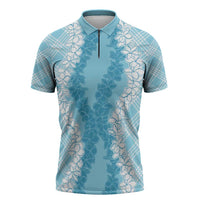 Hawaii Aloha Plumeria Lei Turquoise Palaka Zipper Polo Shirt LT7 Turquoise - Polynesian Pride