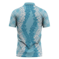 Hawaii Aloha Plumeria Lei Turquoise Palaka Zipper Polo Shirt LT7 - Polynesian Pride