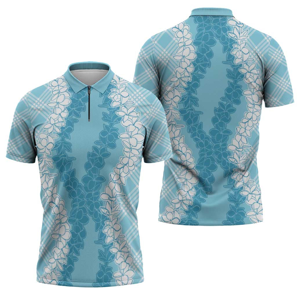 Hawaii Aloha Plumeria Lei Turquoise Palaka Zipper Polo Shirt LT7 - Polynesian Pride