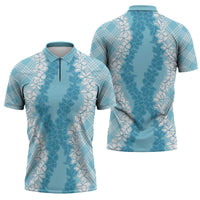 Hawaii Aloha Plumeria Lei Turquoise Palaka Zipper Polo Shirt LT7 - Polynesian Pride