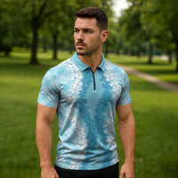 Hawaii Aloha Plumeria Lei Turquoise Palaka Zipper Polo Shirt LT7 - Polynesian Pride