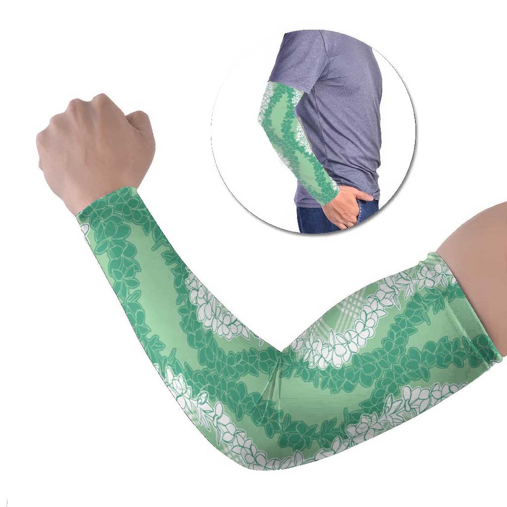 Hawaii Aloha Plumeria Lei Mint Palaka Arm Sleeves LT7 Set of 2 Mint - Polynesian Pride