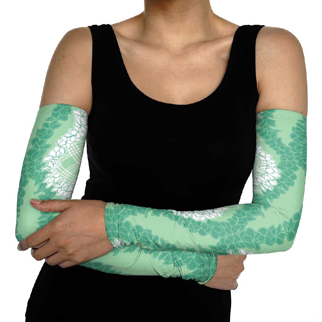 Hawaii Aloha Plumeria Lei Mint Palaka Arm Sleeves LT7 - Polynesian Pride