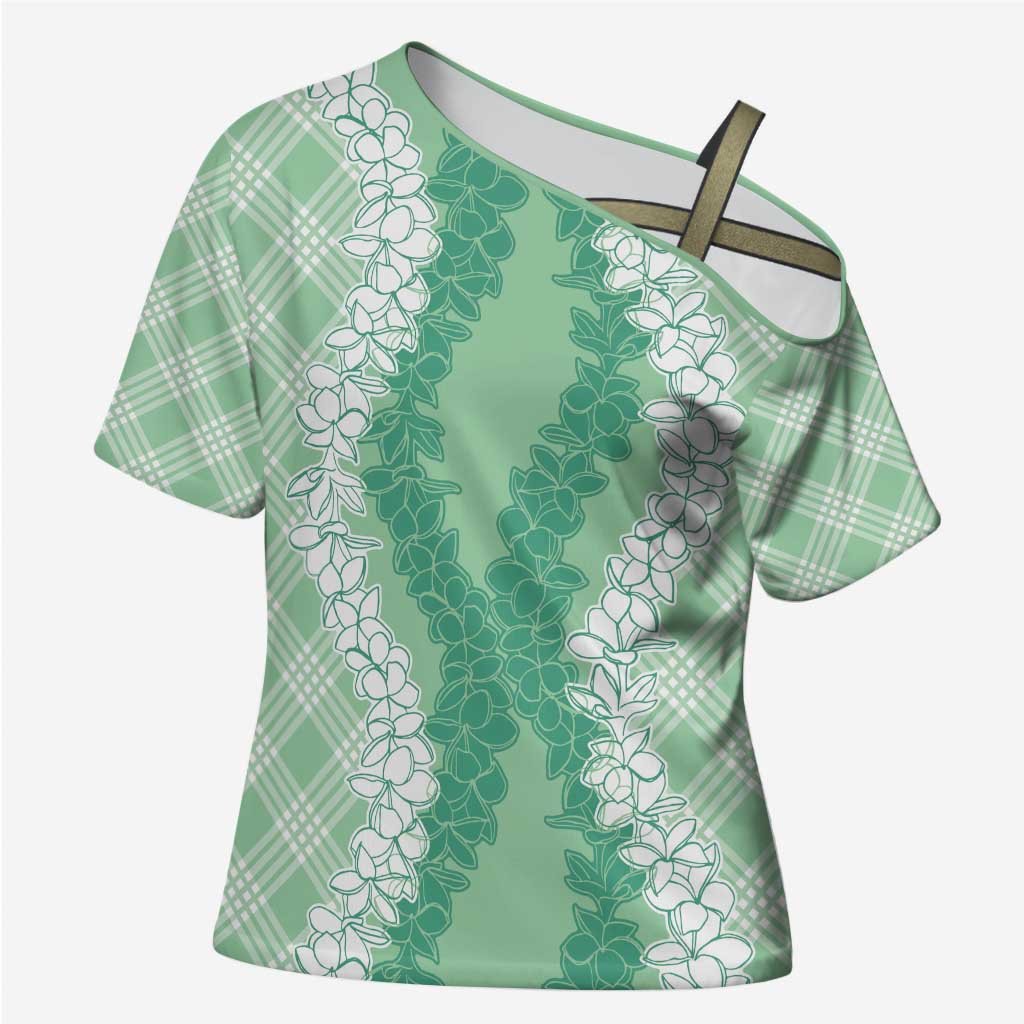 Hawaii Aloha Plumeria Lei Mint Palaka Cross Shoulder Shirt LT7 Female Mint - Polynesian Pride