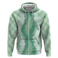 Hawaii Aloha Plumeria Lei Mint Palaka Hoodie LT7 Zip Hoodie Mint - Polynesian Pride