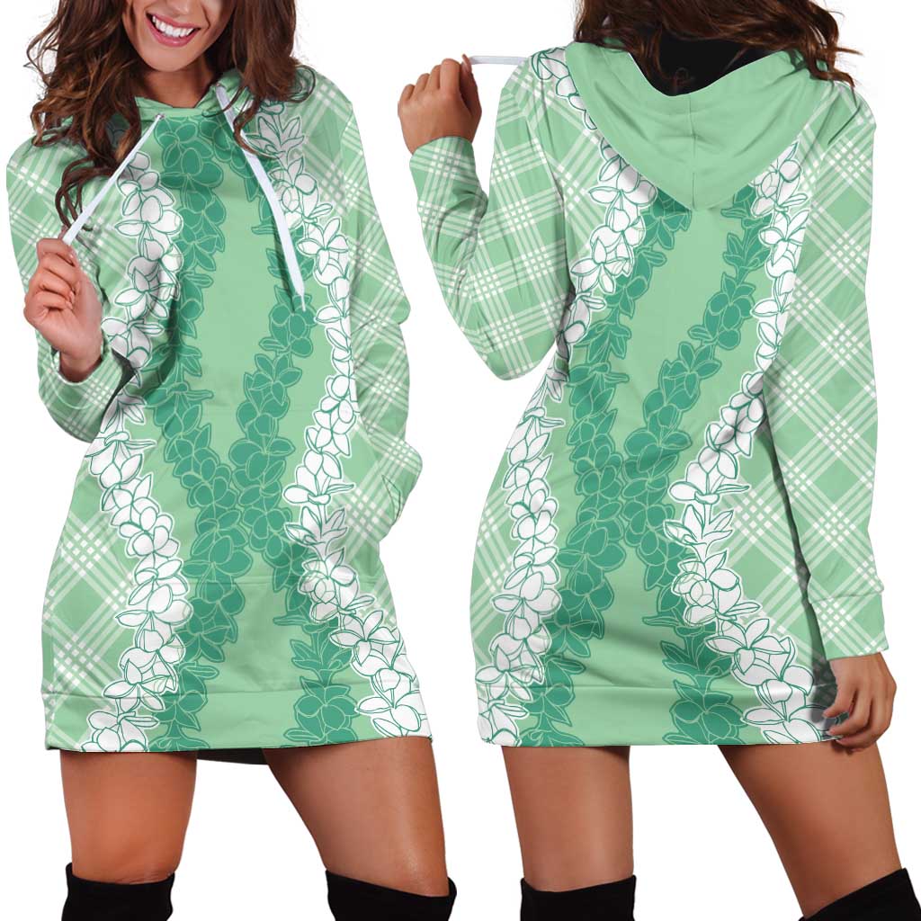 Hawaii Aloha Plumeria Lei Mint Palaka Hoodie Dress LT7 - Polynesian Pride