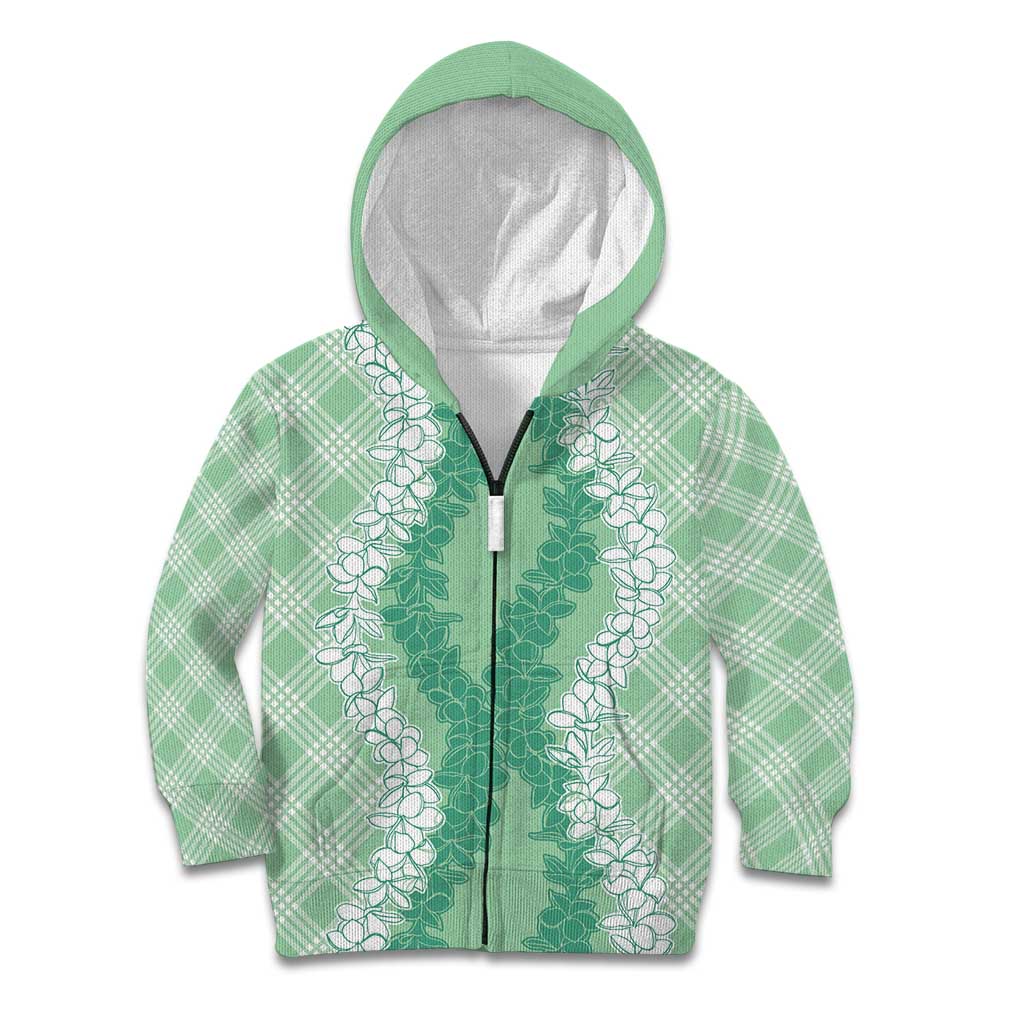 Hawaii Aloha Plumeria Lei Mint Palaka Kid Hoodie LT7 Zip Hoodie Mint - Polynesian Pride