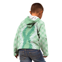 Hawaii Aloha Plumeria Lei Mint Palaka Kid Hoodie LT7 - Polynesian Pride