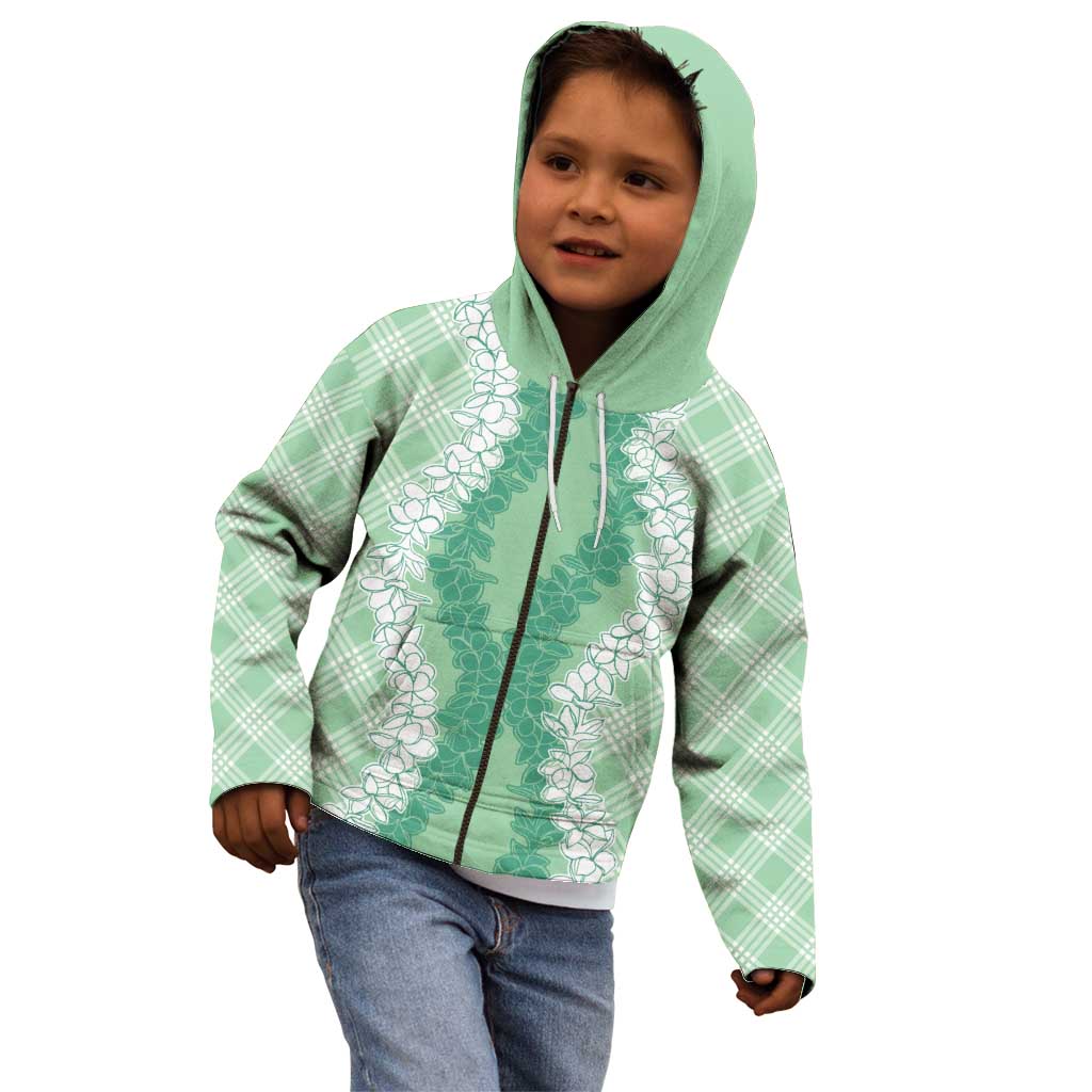 Hawaii Aloha Plumeria Lei Mint Palaka Kid Hoodie LT7 - Polynesian Pride