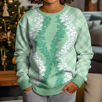 Hawaii Aloha Plumeria Lei Mint Palaka Kid Ugly Christmas Sweater LT7 - Polynesian Pride