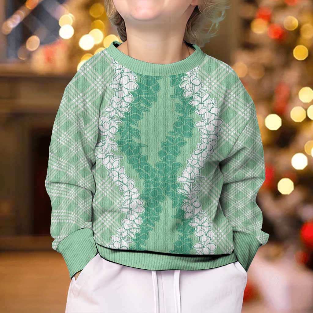 Hawaii Aloha Plumeria Lei Mint Palaka Kid Ugly Christmas Sweater LT7 - Polynesian Pride