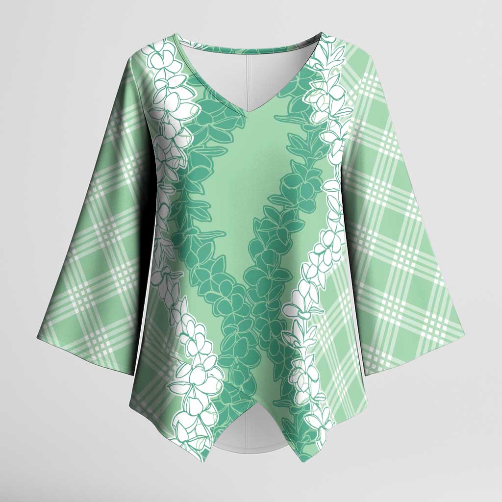 Hawaii Aloha Plumeria Lei Mint Palaka Kimono Sleeve Blouse LT7 Female Mint - Polynesian Pride