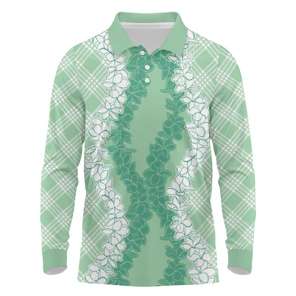 Hawaii Aloha Plumeria Lei Mint Palaka Long Sleeve Polo Shirt LT7 Mint - Polynesian Pride