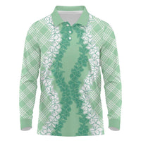 Hawaii Aloha Plumeria Lei Mint Palaka Long Sleeve Polo Shirt LT7 Mint - Polynesian Pride