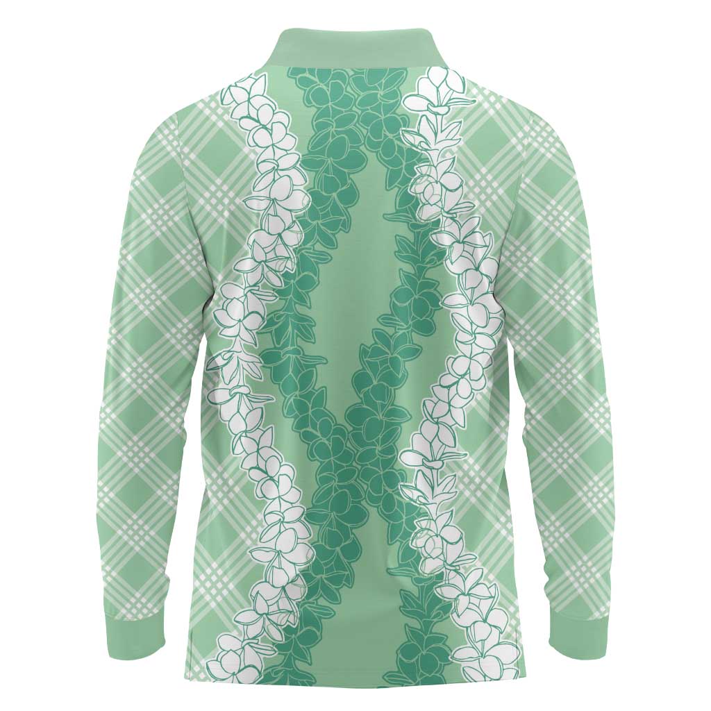 Hawaii Aloha Plumeria Lei Mint Palaka Long Sleeve Polo Shirt LT7 - Polynesian Pride