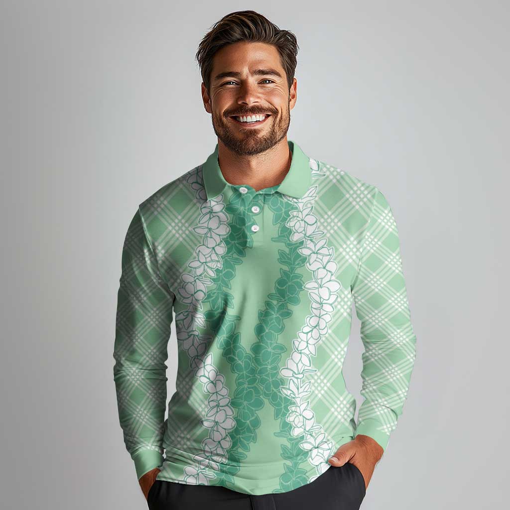 Hawaii Aloha Plumeria Lei Mint Palaka Long Sleeve Polo Shirt LT7 - Polynesian Pride
