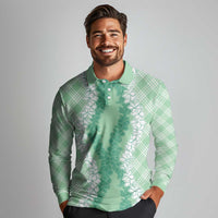 Hawaii Aloha Plumeria Lei Mint Palaka Long Sleeve Polo Shirt LT7 - Polynesian Pride