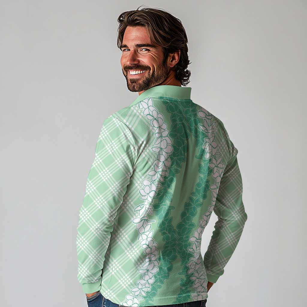 Hawaii Aloha Plumeria Lei Mint Palaka Long Sleeve Polo Shirt LT7 - Polynesian Pride